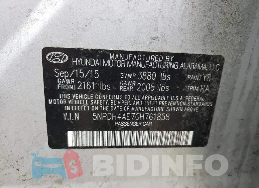 5NPDH4AE7GH761858 Photo# 12