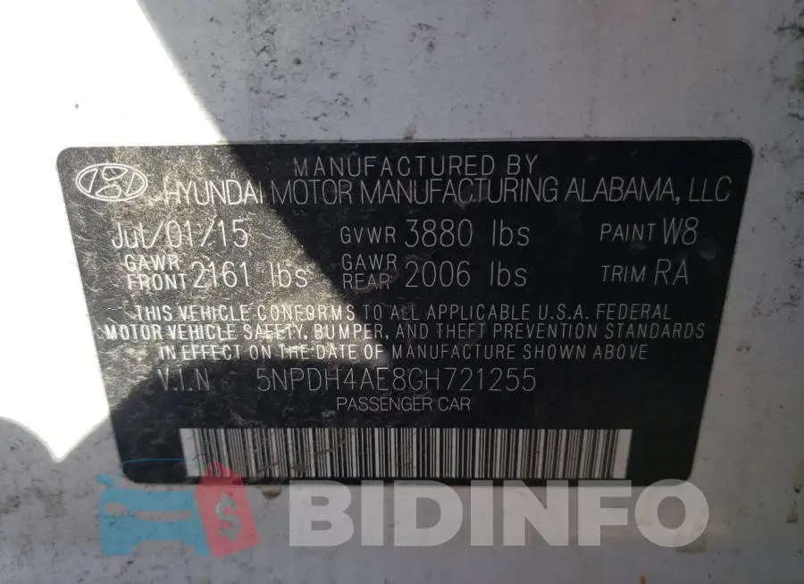 5NPDH4AE8GH721255 Photo# 12