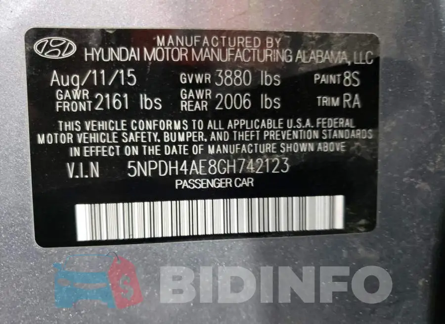 5NPDH4AE8GH742123 Photo# 12