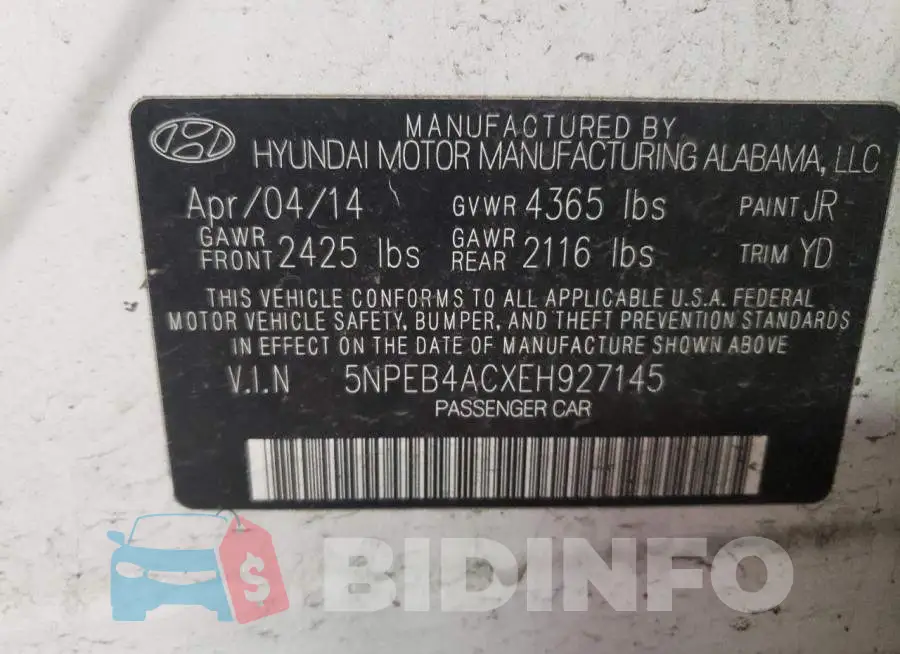 5NPEB4ACXEH927145 Photo# 12