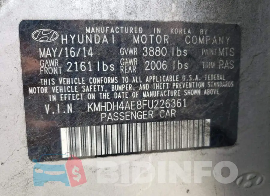KMHDH4AE8FU226361 Photo# 12