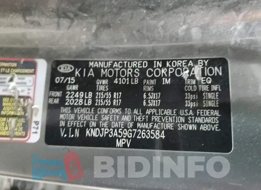 KNDJP3A59G7263584 Photo# 13