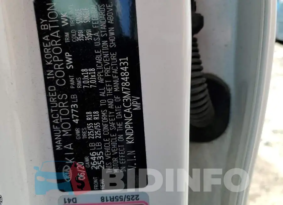 KNDPNCAC3M7848431 Photo# 13