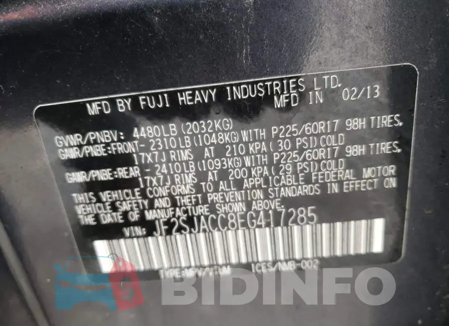 JF2SJACC8EG417285 Photo# 14