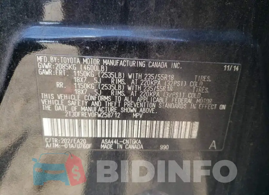 2T3DFREV0FW258712 Photo# 13