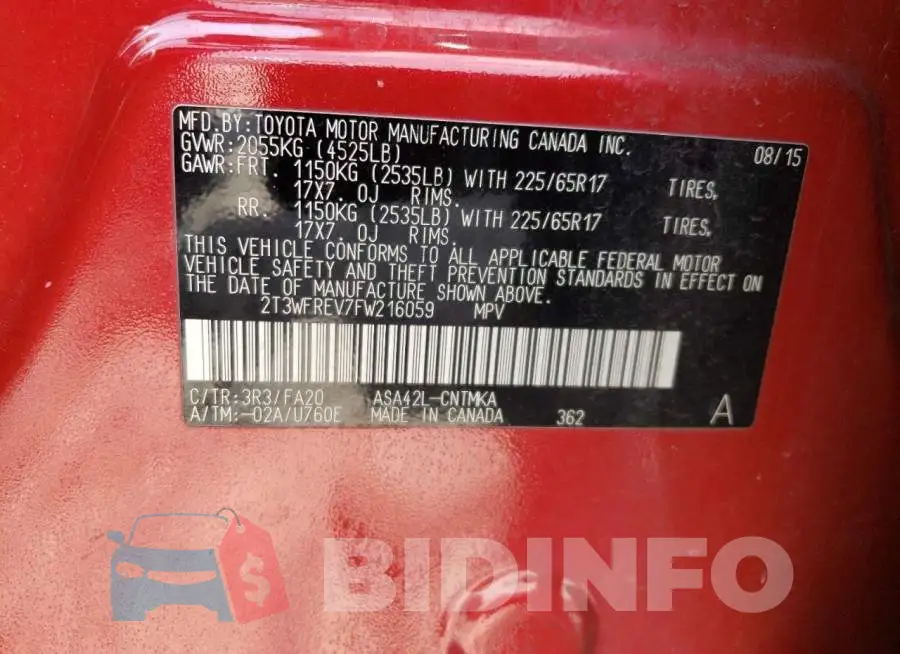 2T3WFREV7FW216059 Photo# 14