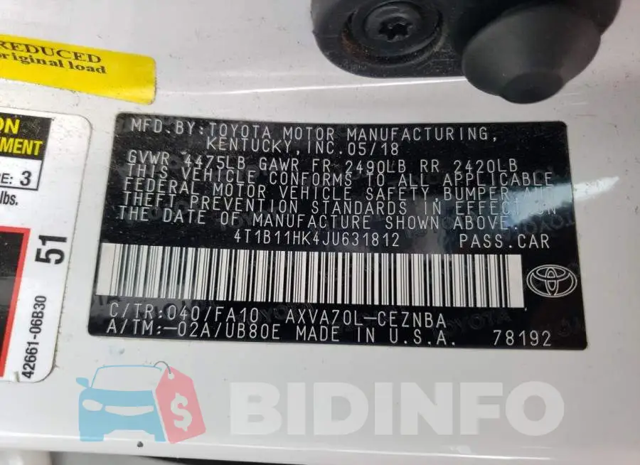 4T1B11HK4JU631812 Photo# 12