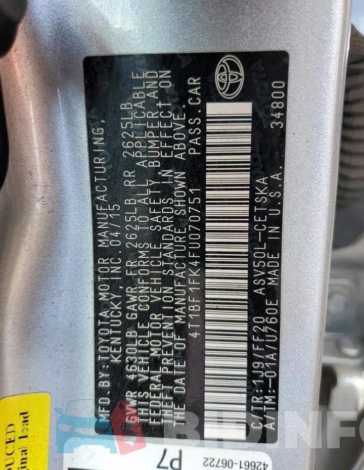 4T1BF1FK4FU070751 Photo# 12