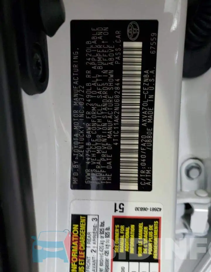 4T1C11AK2NU682844 Photo# 12