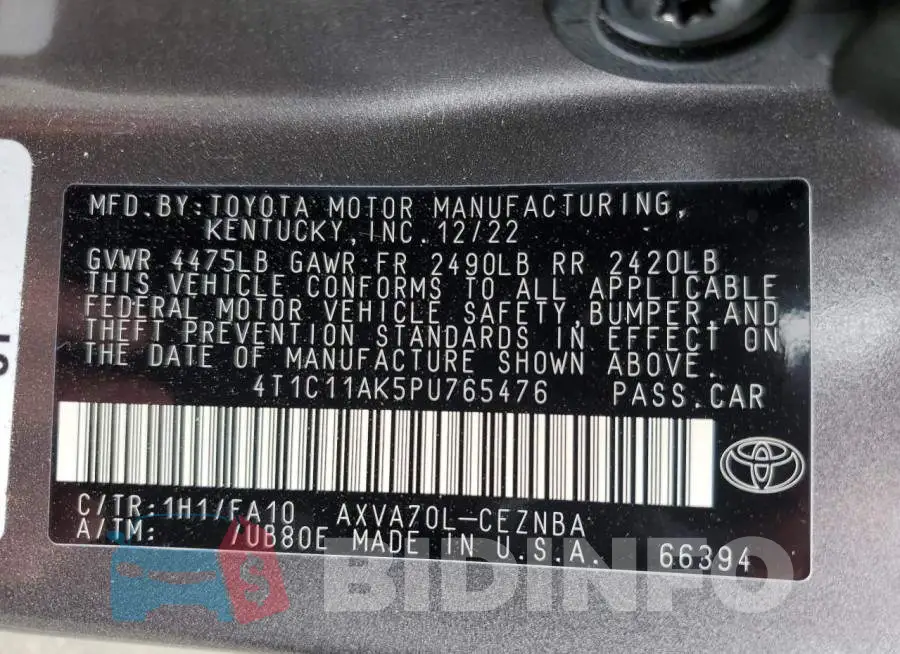 4T1C11AK5PU765476 Photo# 13