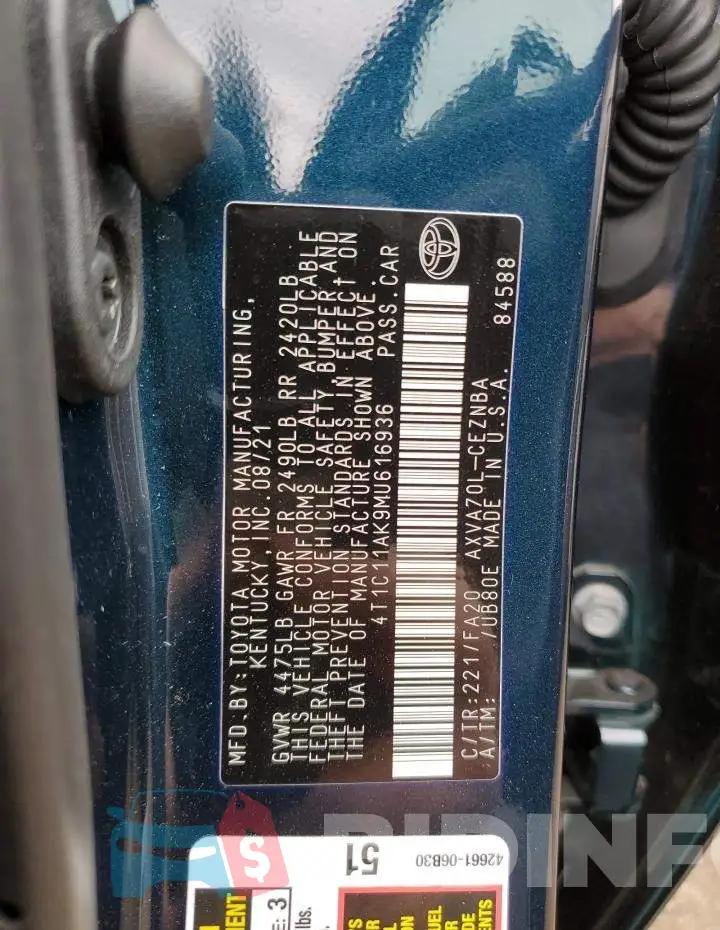 4T1C11AK9MU616936 Photo# 12