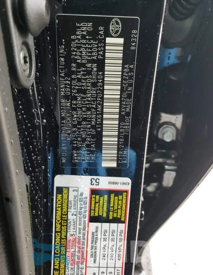 4T1K61AK2PU729404 Photo# 12