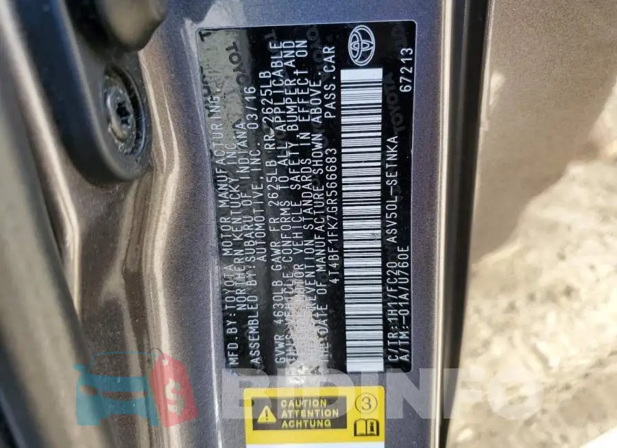 4T4BF1FK7GR566683 Photo# 13