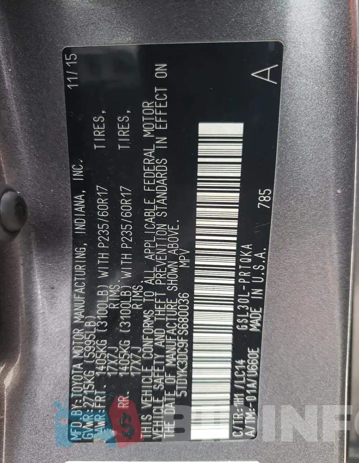 5TDYK3DC9FS680036 Photo# 13