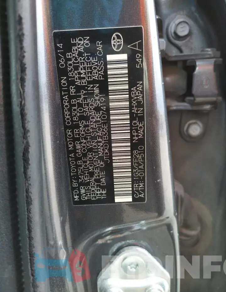 JTDKDTB36E1074191 Photo# 12