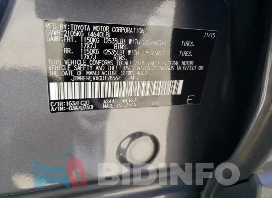 JTMRFREVXGD178564 Photo# 12