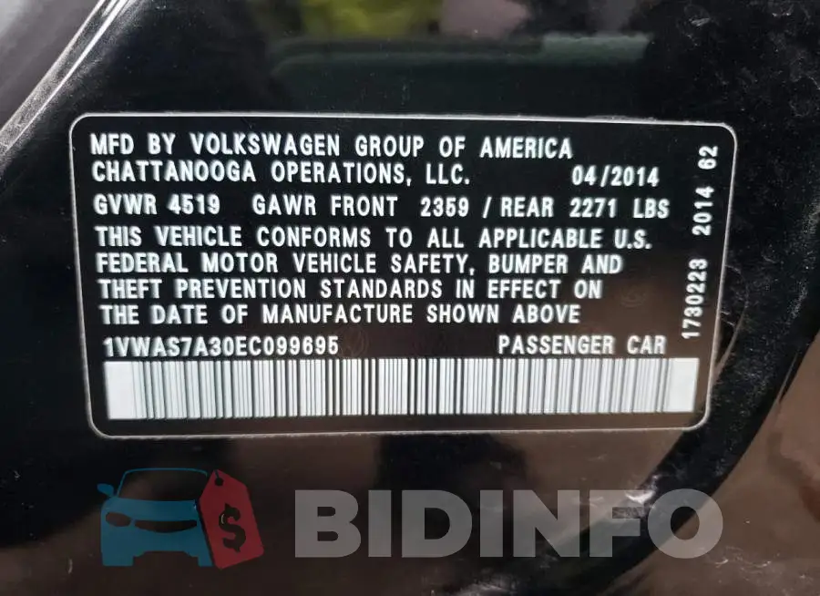 1VWAS7A30EC099695 Photo# 12