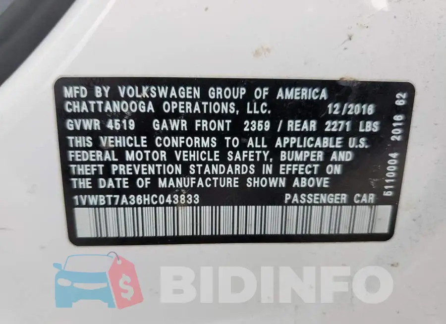 1VWBT7A36HC043833 Photo# 12