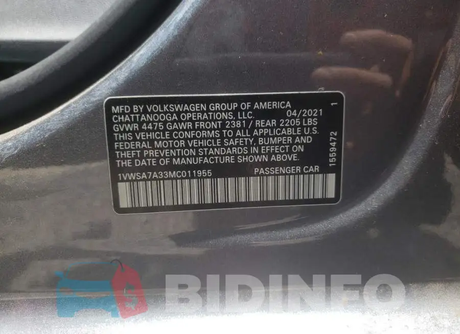 1VWSA7A33MC011955 Photo# 13