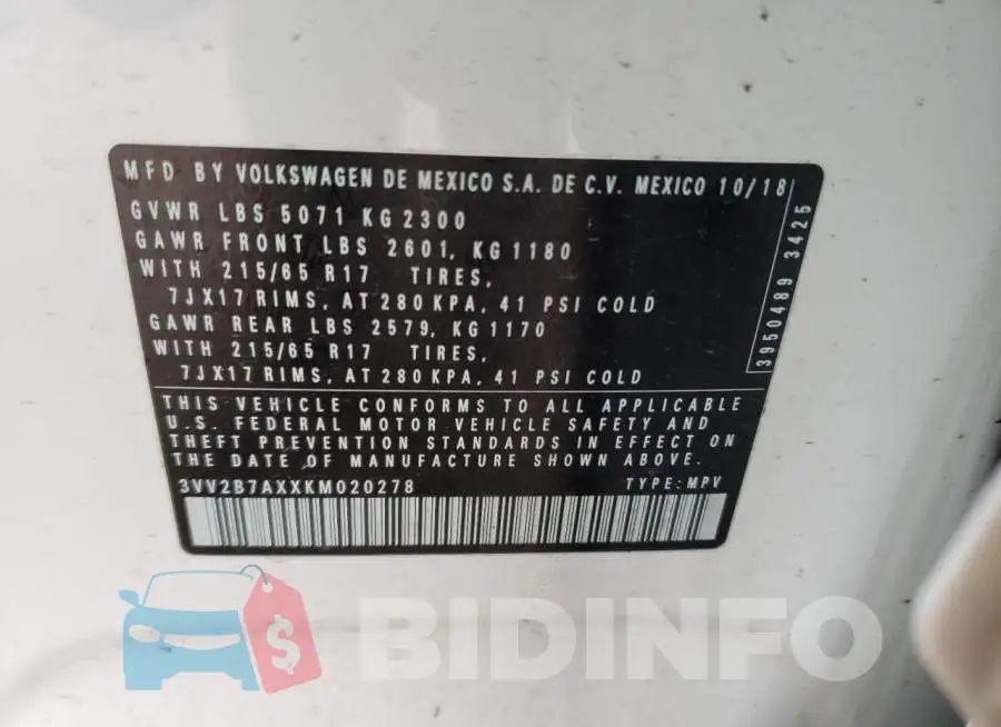 3VV2B7AXXKM020278 Photo# 13