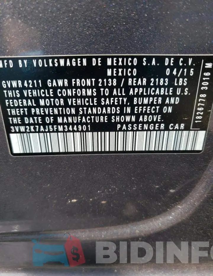 3VW2K7AJ5FM344901 Photo# 13