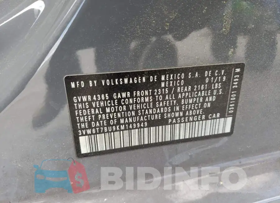 3VW6T7BU9KM149949 Photo# 12