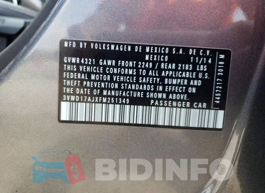 3VWD17AJXFM251349 Photo# 12