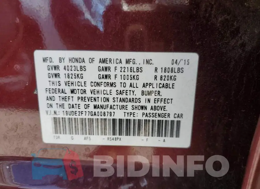 19UDE2F77GA008797 Photo# 12