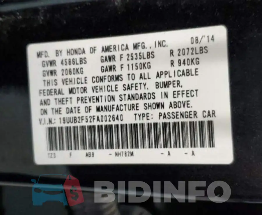 19UUB2F52FA002640 Photo# 12