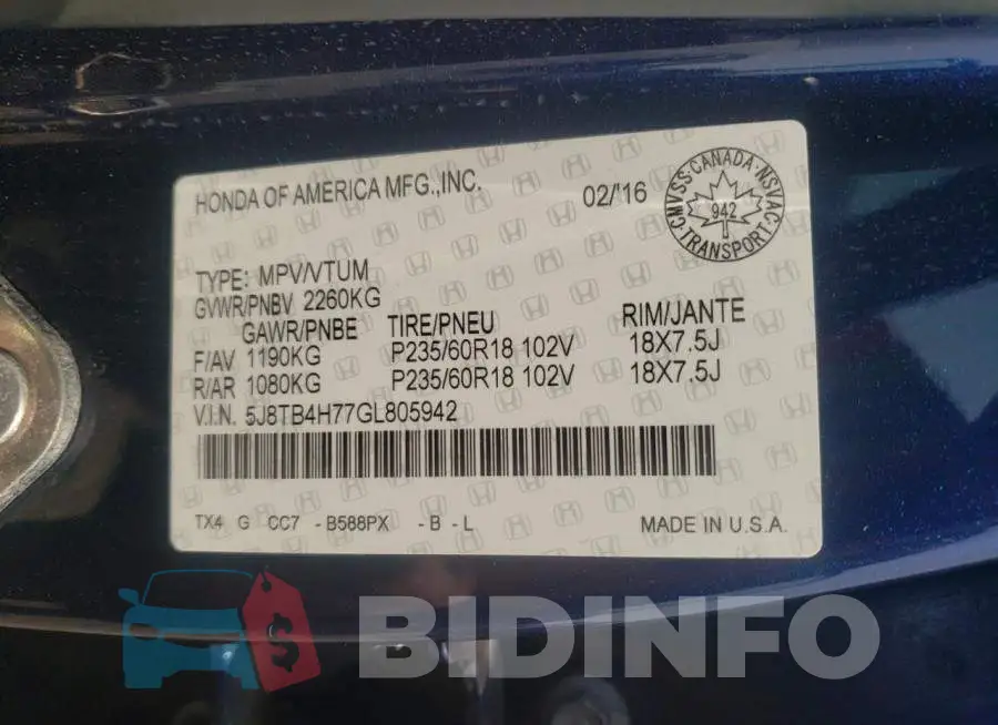 5J8TB4H77GL805942 Photo# 14