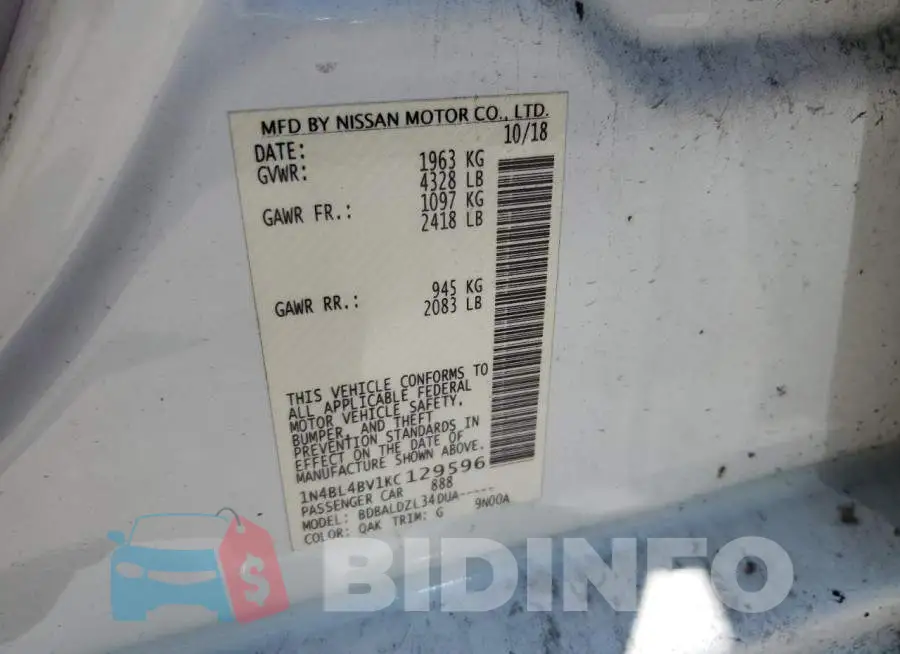 1N4BL4BV1KC129596 Photo# 12