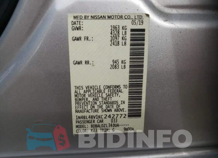 1N4BL4BV1KC242772 Photo# 12
