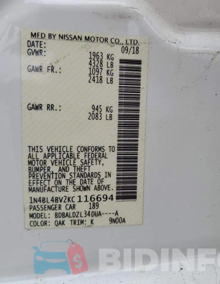 1N4BL4BV2KC116694 Photo# 12