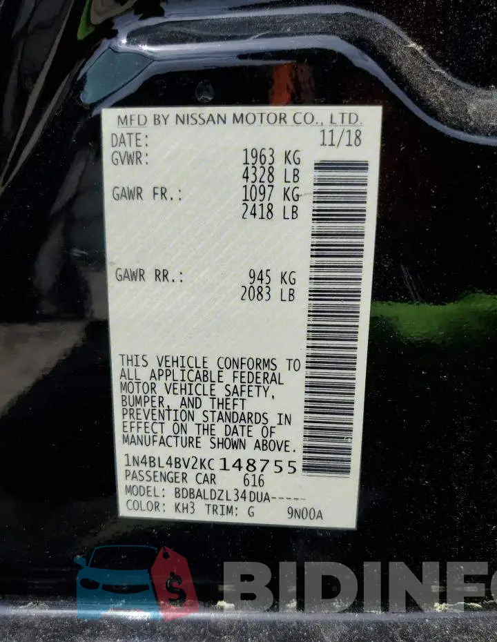 1N4BL4BV2KC148755 Photo# 12