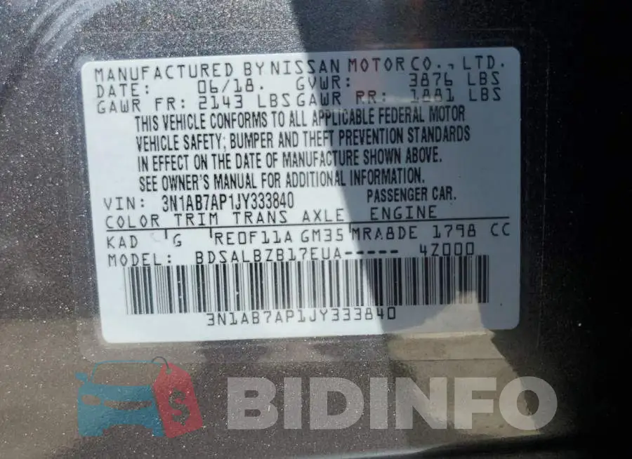 3N1AB7AP1JY333840 Photo# 13