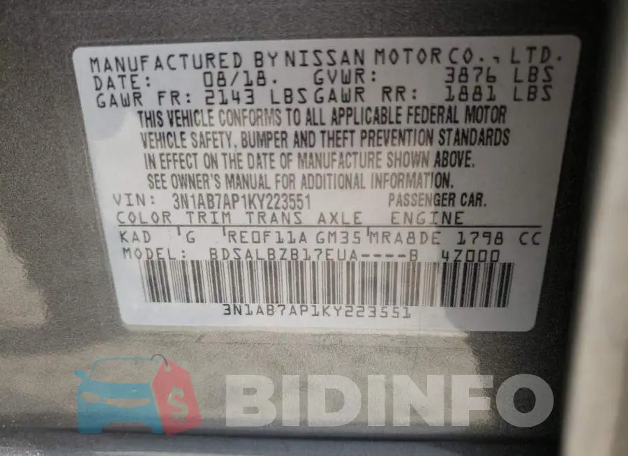 3N1AB7AP1KY223551 Photo# 13