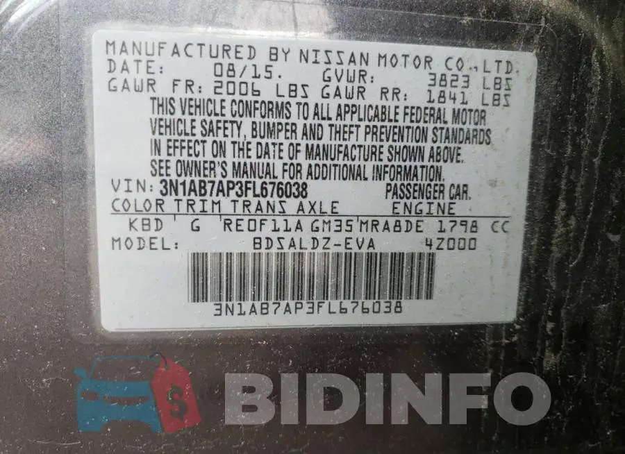 3N1AB7AP3FL676038 Photo# 12