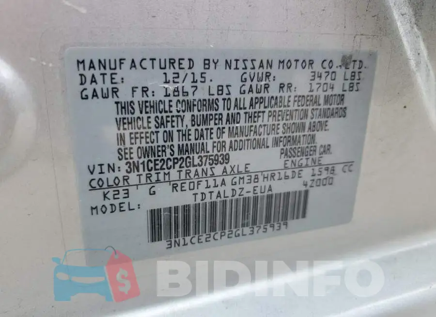 3N1CE2CP2GL375939 Photo# 12
