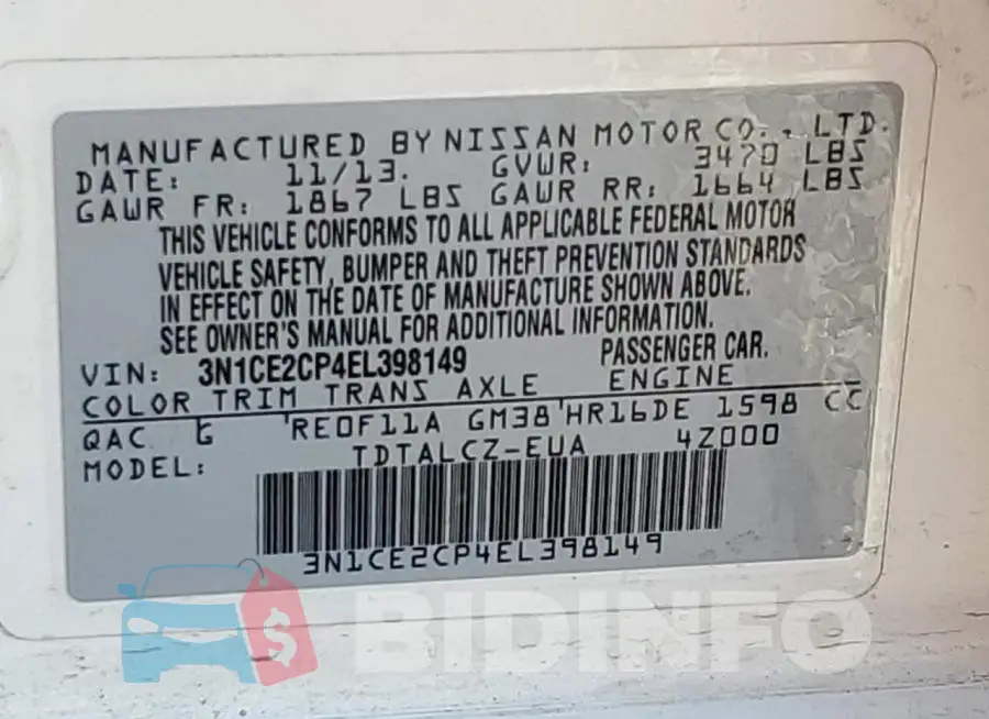 3N1CE2CP4EL398149 Photo# 12