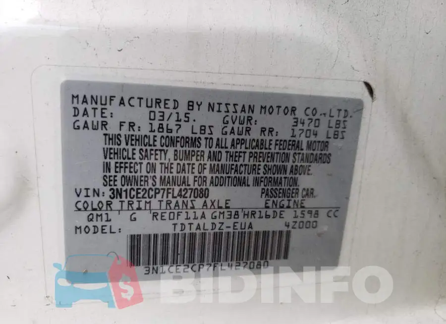 3N1CE2CP7FL427080 Photo# 13