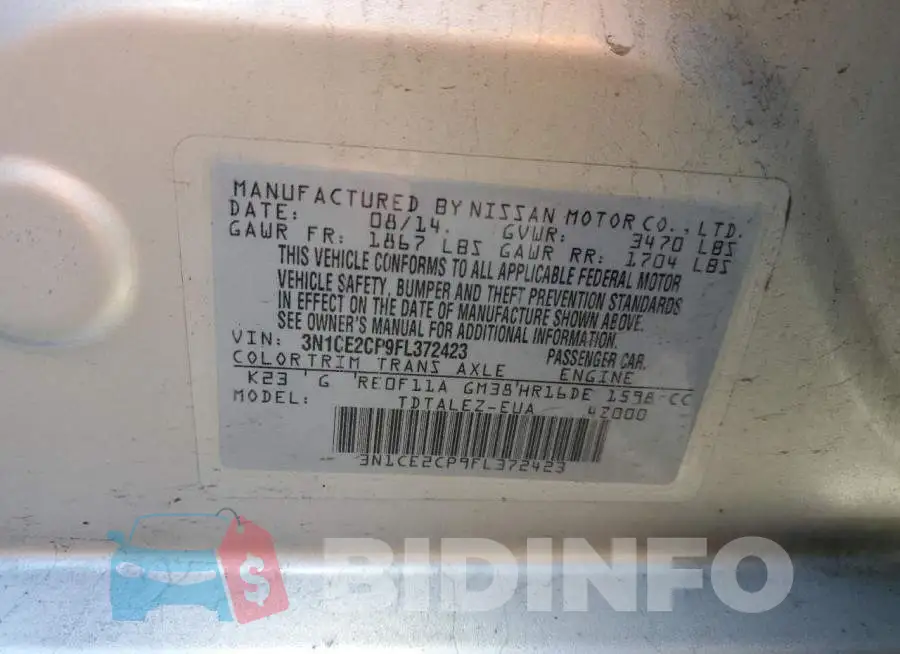 3N1CE2CP9FL372423 Photo# 13