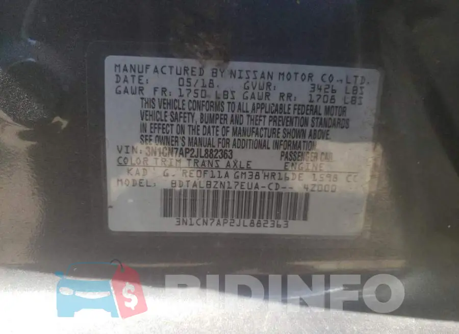 3N1CN7AP2JL882363 Photo# 12