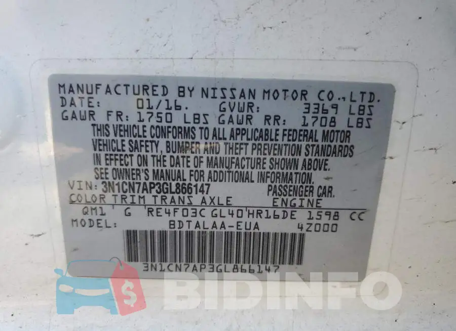 3N1CN7AP3GL866147 Photo# 12