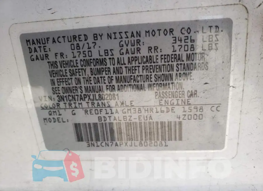3N1CN7APXJL802081 Photo# 12
