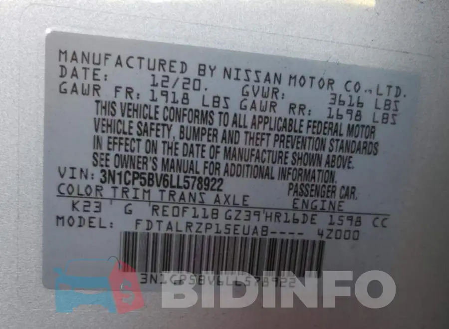 3N1CP5BV6LL578922 Photo# 13