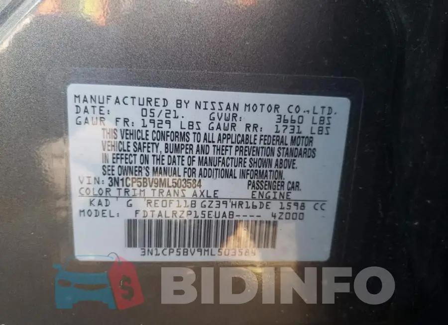 3N1CP5BV9ML503584 Photo# 13