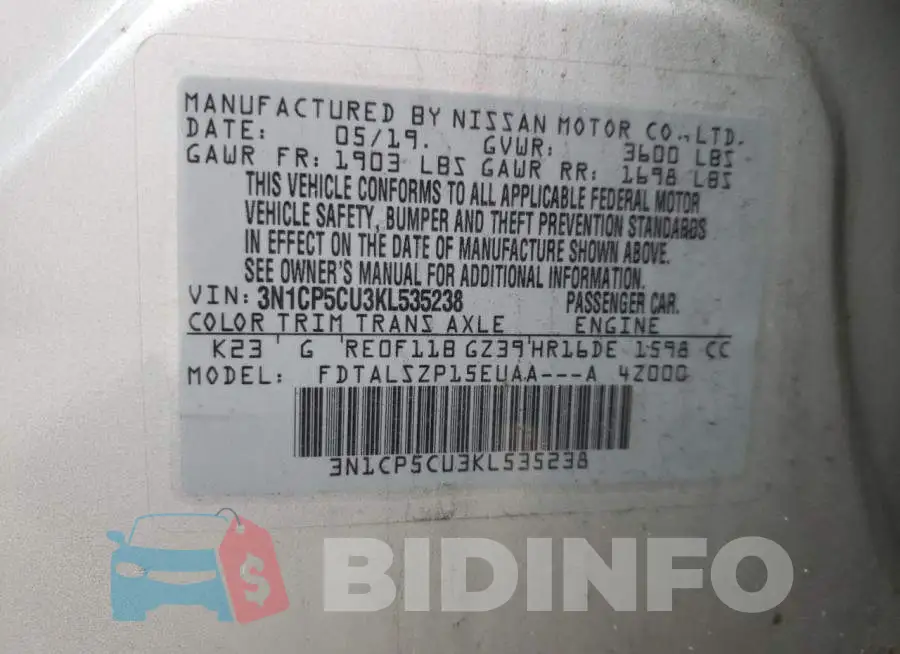 3N1CP5CU3KL535238 Photo# 13