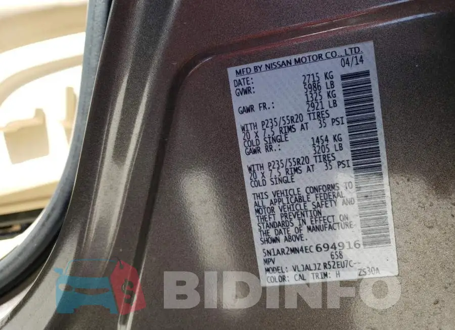 5N1AR2MN4EC694916 Photo# 13