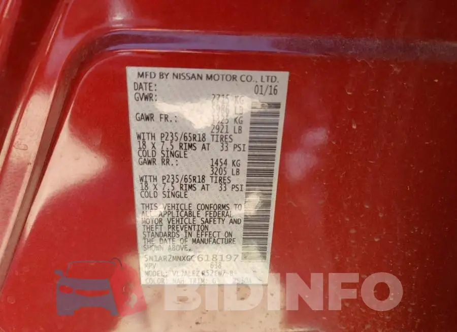 5N1AR2MNXGC618197 Photo# 12