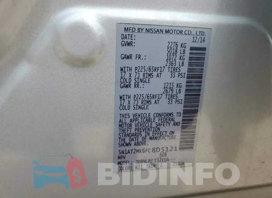 5N1AT2MK6FC805121 Photo# 14